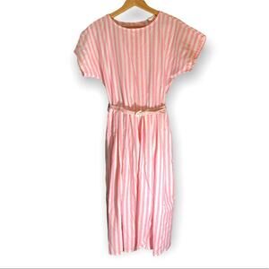 Oops California Vintage Belted Pink and White Striped Dress-5/6